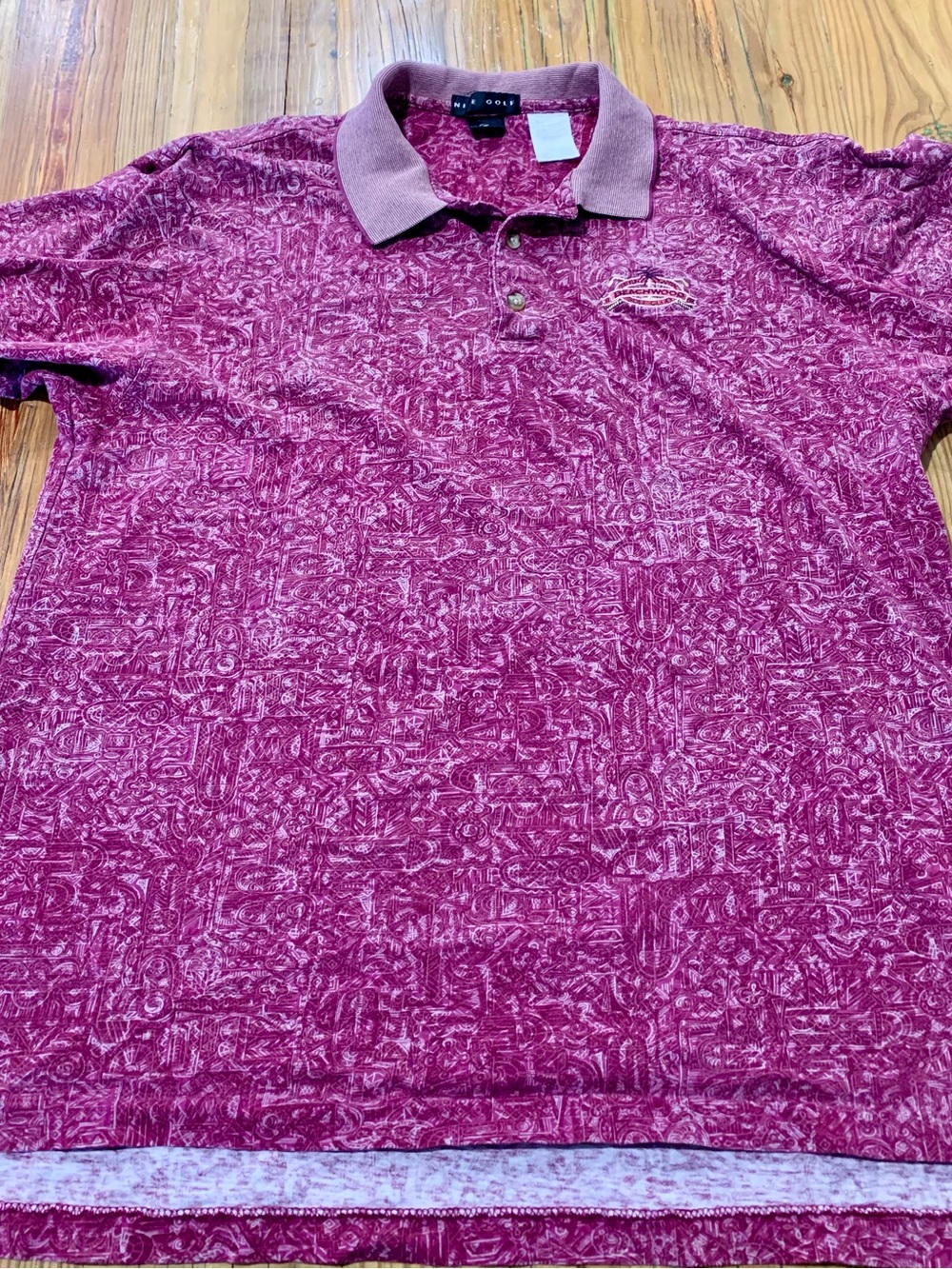 Vintage Nike Golf Abstract Geometric Tiger Woods Polo Shirt AOP 90's Sz Large